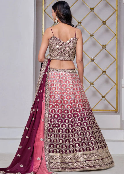 Wine Embroidered Lehenga Choli