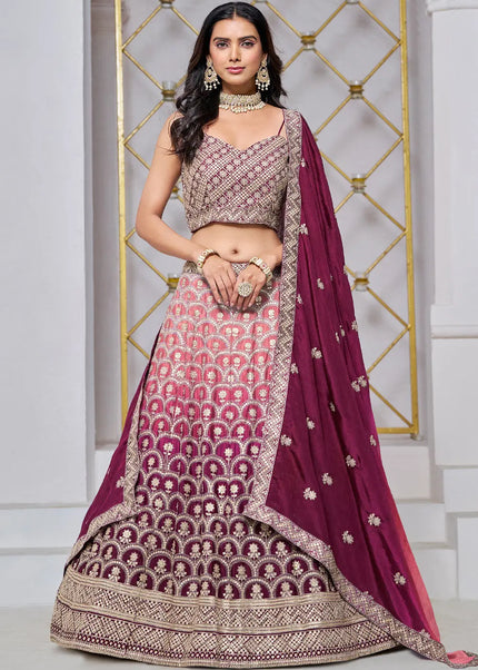 Wine Embroidered Lehenga Choli