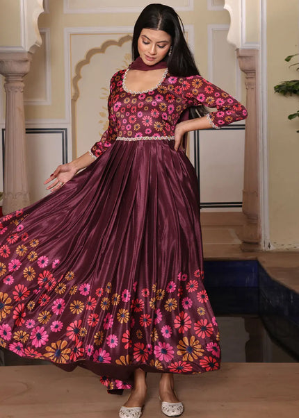 Purple Embroidered Anarkali Gown