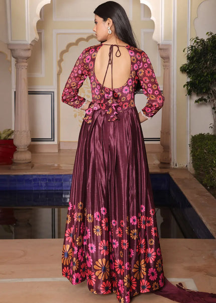 Purple Embroidered Anarkali Gown