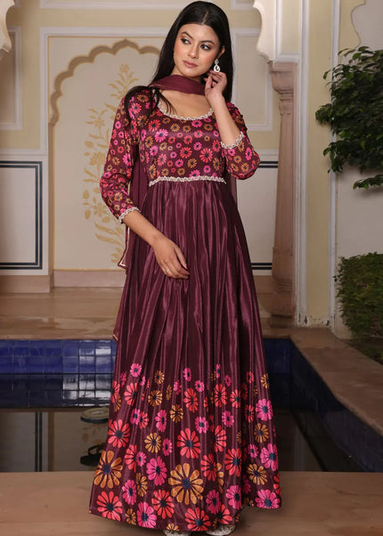 Purple Embroidered Anarkali Gown