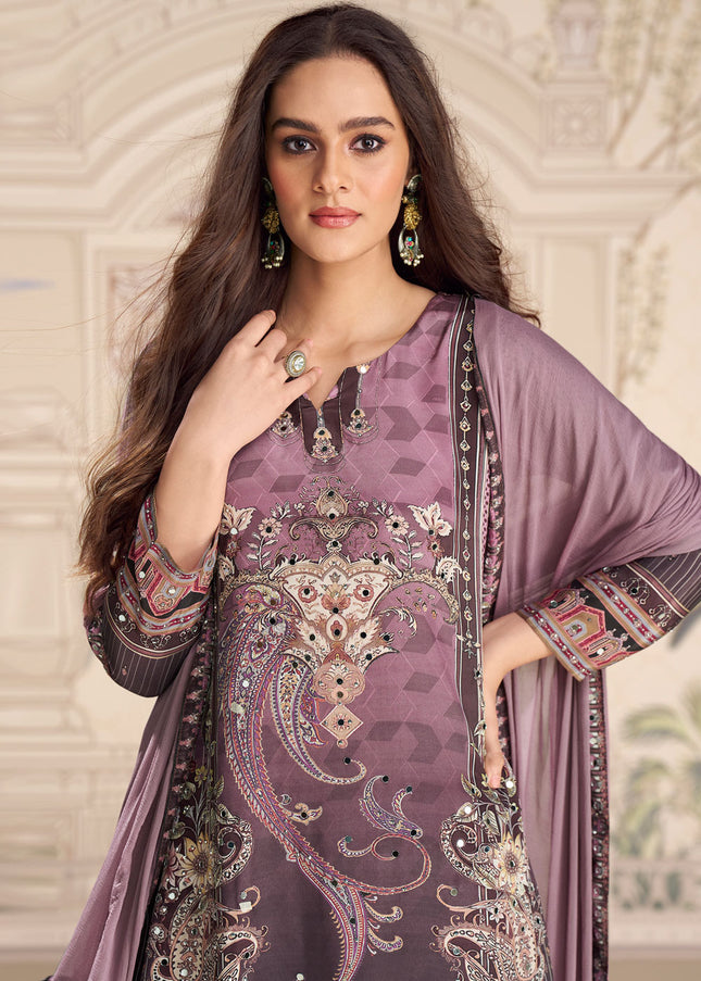 Purple Embroidered Gharara Suit