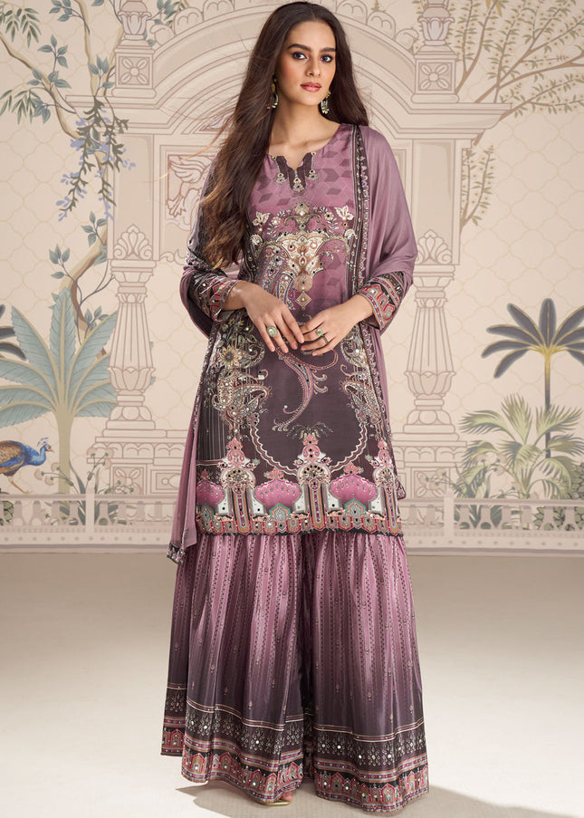Purple Embroidered Gharara Suit