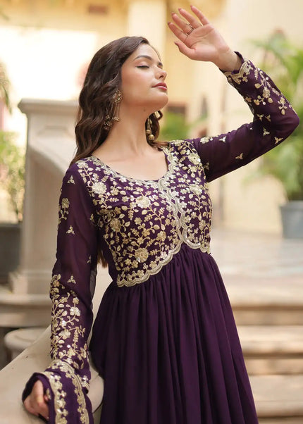 Purple Embroidered Anarkali Gown