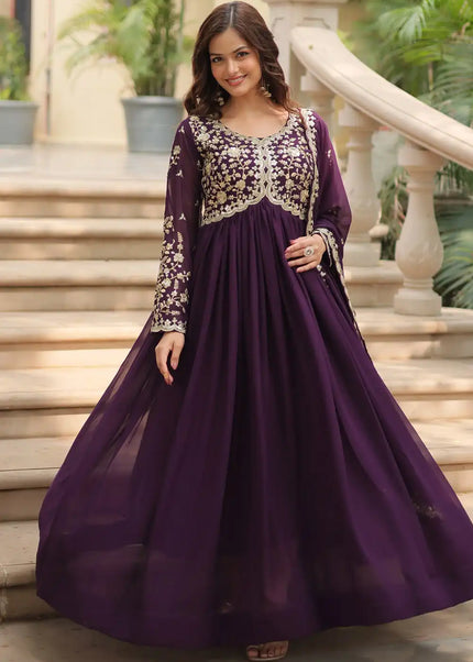 Purple Embroidered Anarkali Gown