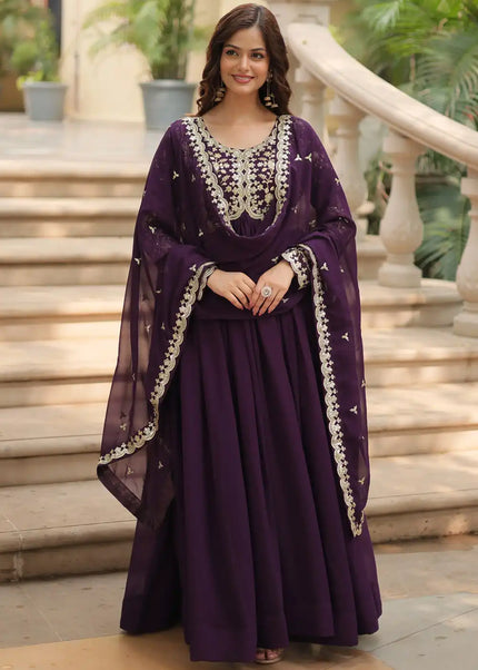 Purple Embroidered Anarkali Gown