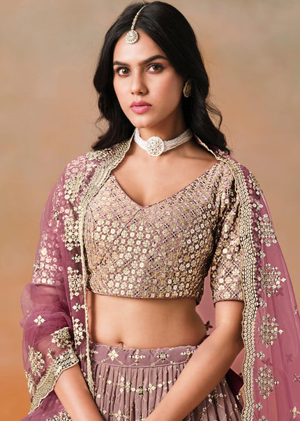 Mauve Embroidered Lehenga Choli