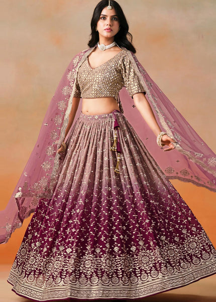 Mauve Embroidered Lehenga Choli