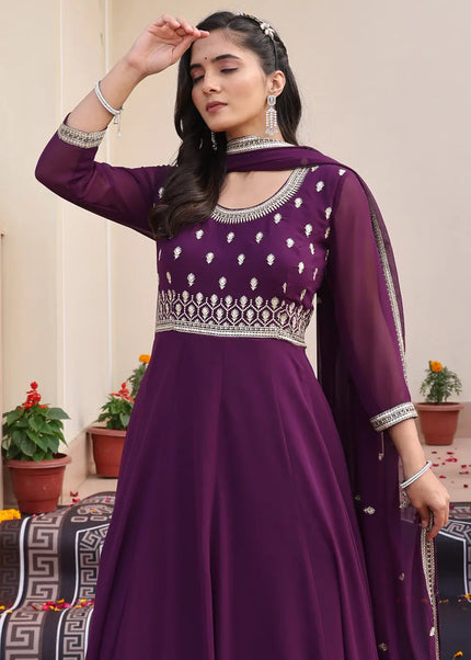 Purple Embroidered Anarkali Gown