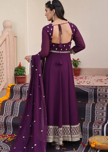 Purple Embroidered Anarkali Gown