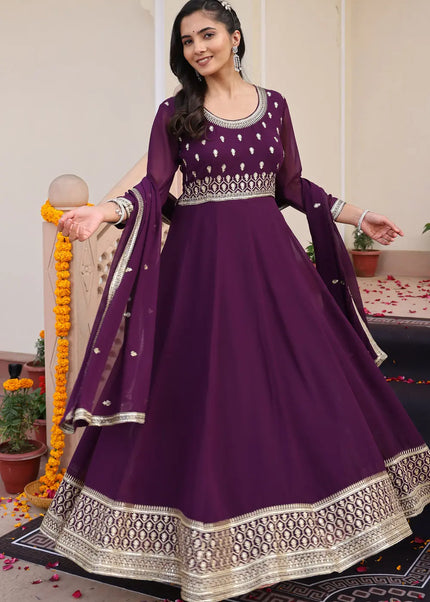 Purple Embroidered Anarkali Gown