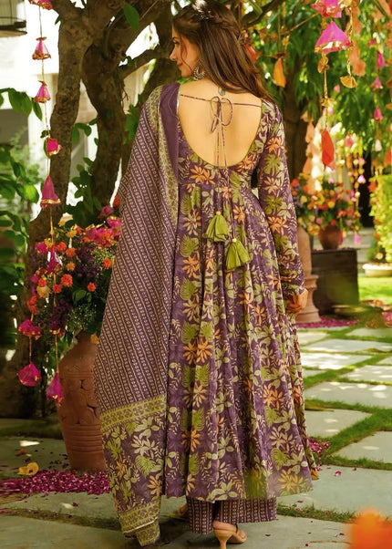 Purple Printed Anarkali Suit