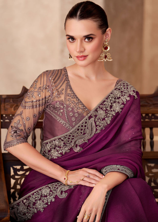 Purple Embroidered Saree