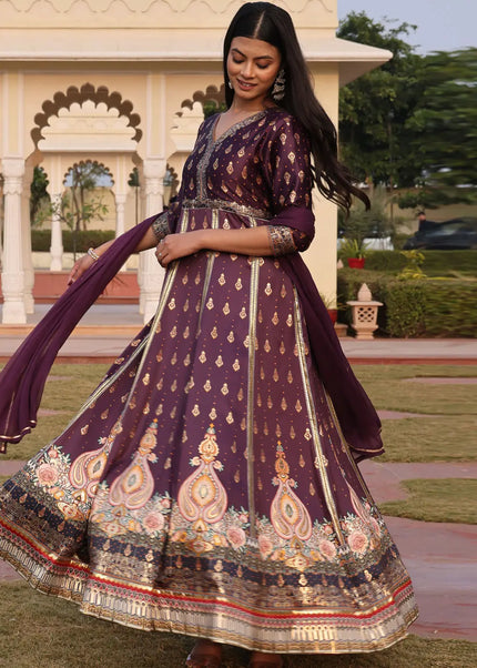 Purple Embroidered Anarkali Gown