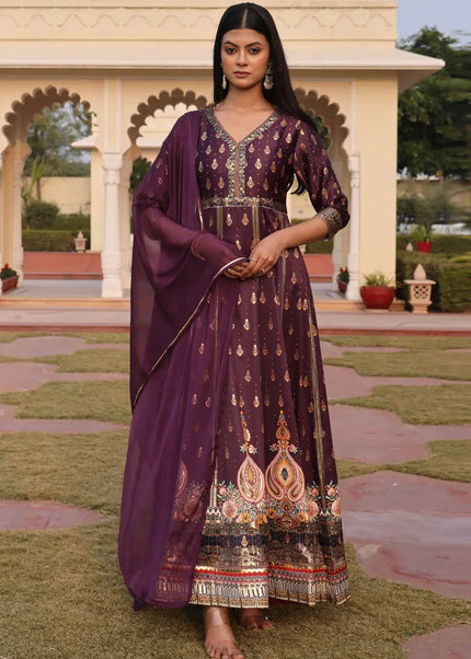 Purple Embroidered Anarkali Gown