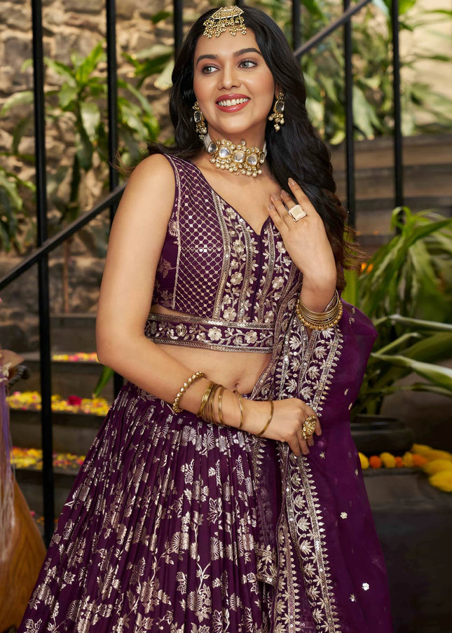 Purple Embroidered Lehenga Choli