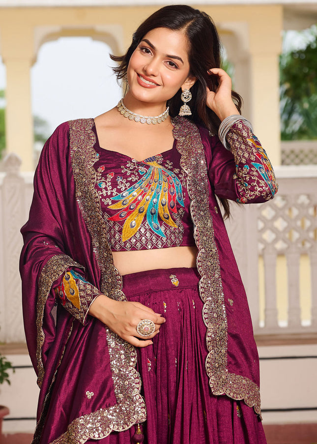 Maroon Embroidered Lehenga Choli