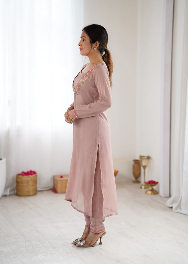 Mauve Pink Embroidered Co-Ord Set