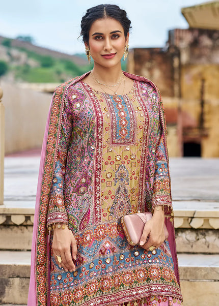 Pink Multicolor Embroidered Sharara Suit