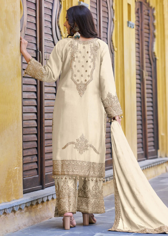 Offwhite Embroidered Palazzo Suit