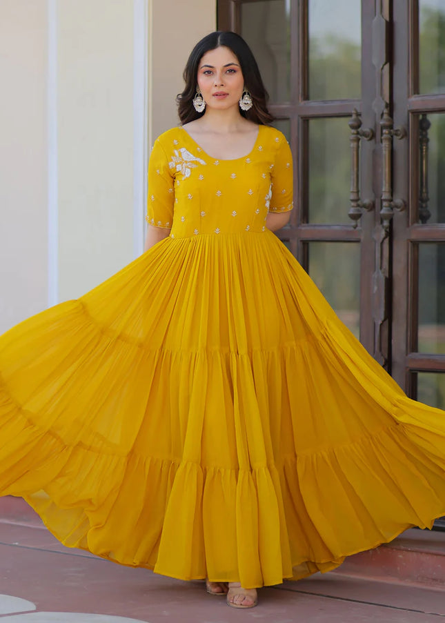 Yellow Embroidered Anarkali Gown