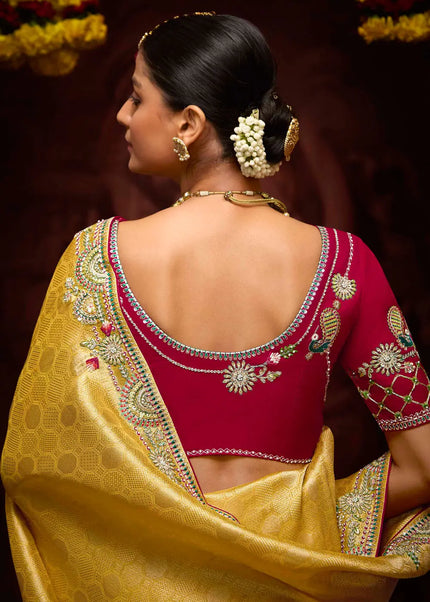 Red and Yellow Embroidered Wedding Saree