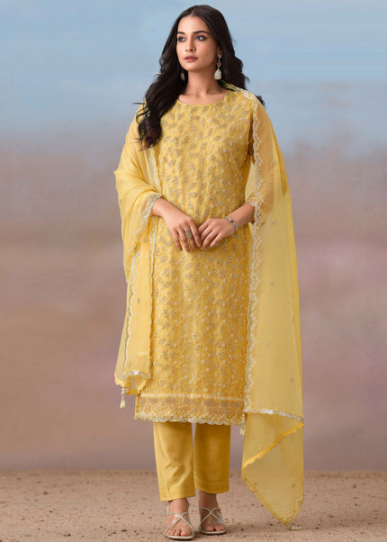 Mustard Yellow Embroidered Pant Suit
