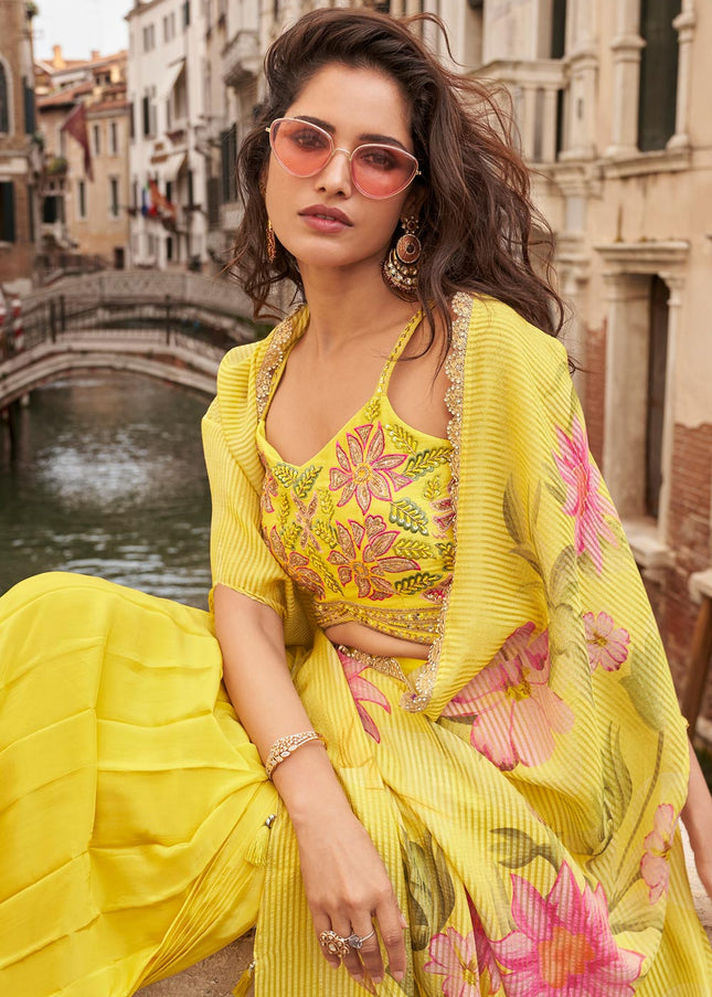 Yellow Embroidered Jacket Style Sharara Suit