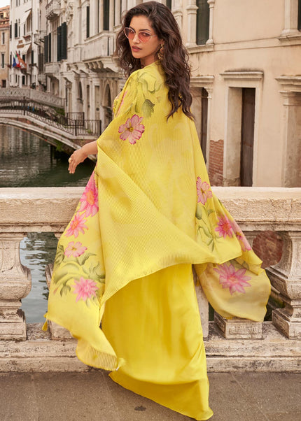 Yellow Embroidered Jacket Style Sharara Suit