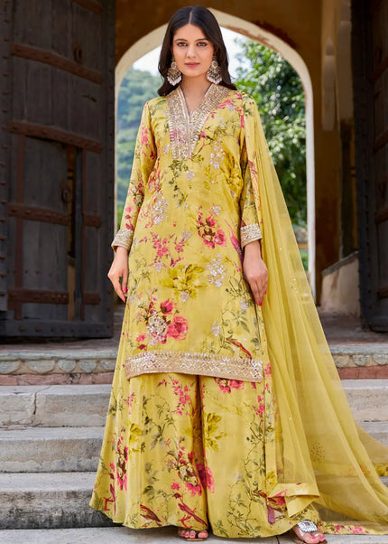 Yellow Embroidered Sharara Suit