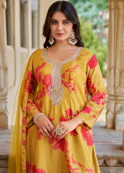 Yellow Embroidered Sharara Suit