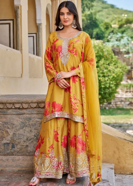 Yellow Embroidered Sharara Suit