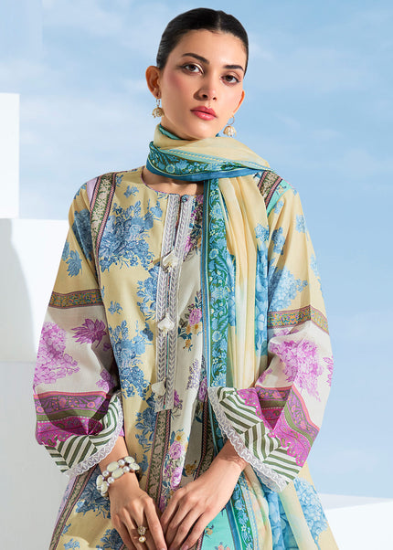 Yelllow Printed and Embroidered Pant Syle Suit