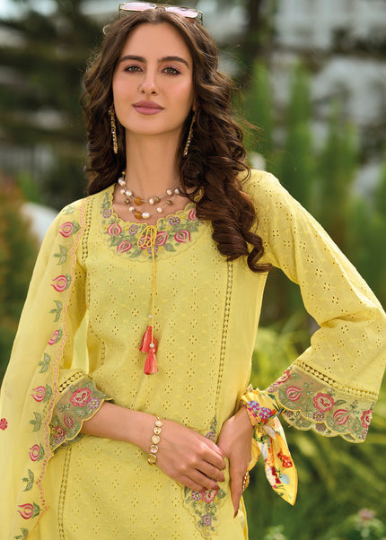 Yellow Embroidered Pant Syle Suit