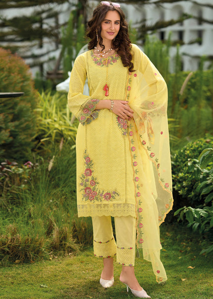 Yellow Embroidered Pant Syle Suit