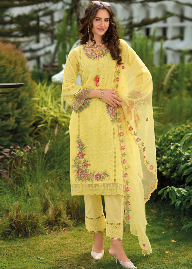 Yellow Embroidered Pant Syle Suit