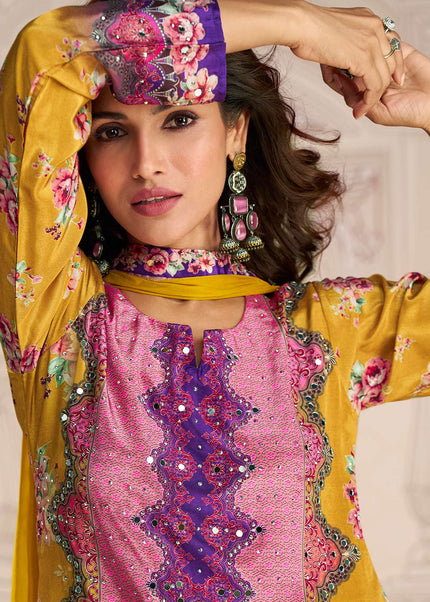 Yellow Embroidered Gharara Suit
