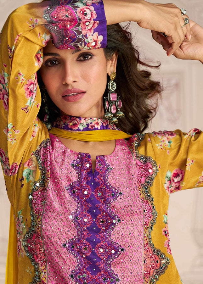 Yellow Embroidered Gharara Suit
