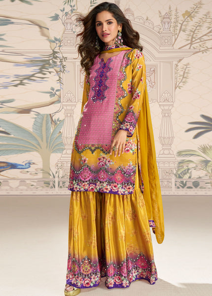 Yellow Embroidered Gharara Suit