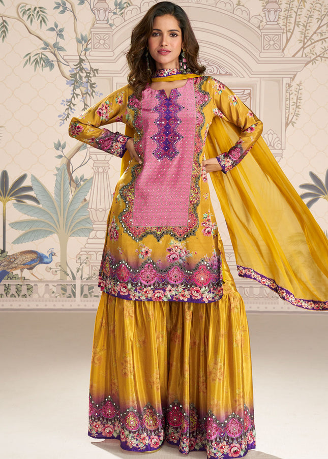 Yellow Embroidered Gharara Suit
