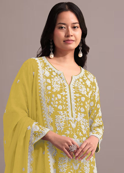 Yellow Embroidered Gharara Suit