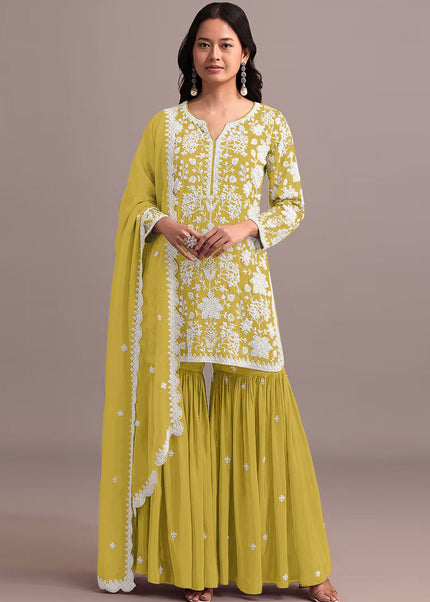 Yellow Embroidered Gharara Suit