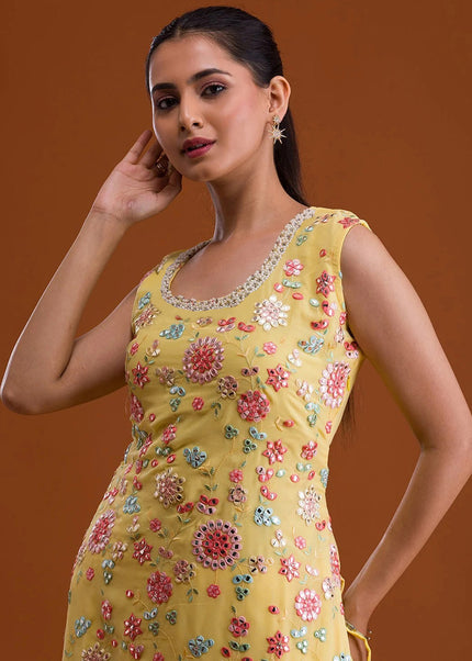 Yellow Embroidered Sharara Suit