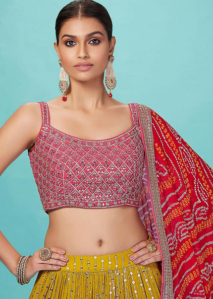 Pink and Yellow Embroidered Lehenga Choli