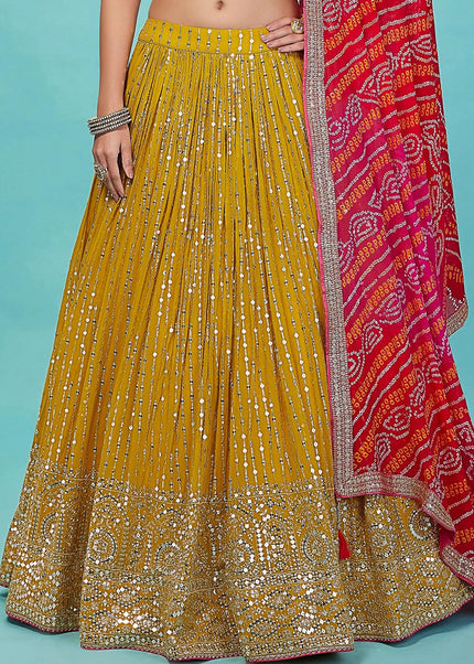 Pink and Yellow Embroidered Lehenga Choli