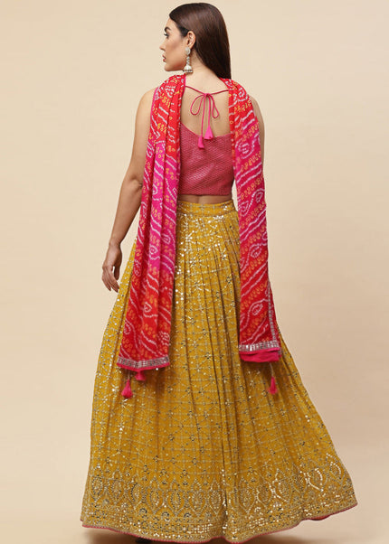 Pink and Yellow Embroidered Lehenga Choli