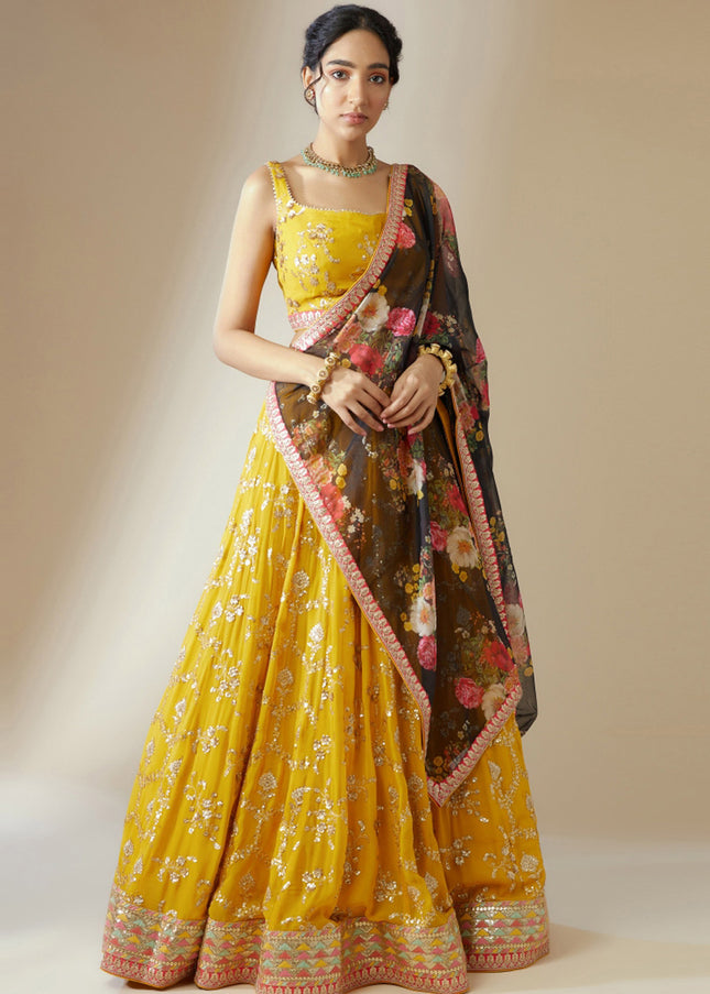 Yellow Embroidered Lehenga Choli