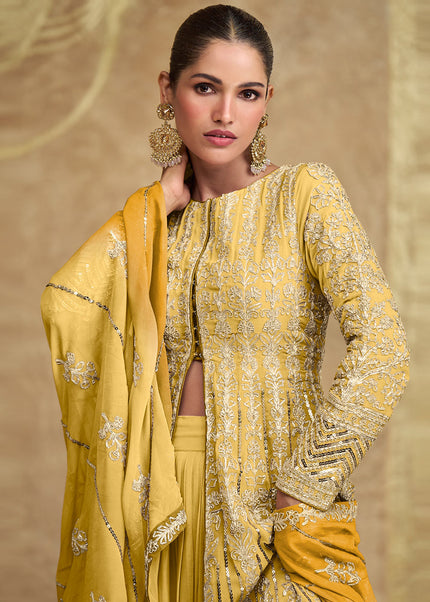 Yellow Shaded Embroidered Lehenga Anarkali