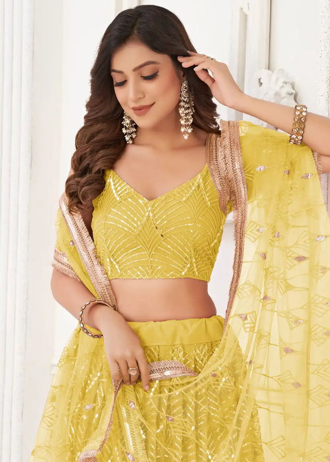 Yellow Embroidered Lehenga Choli