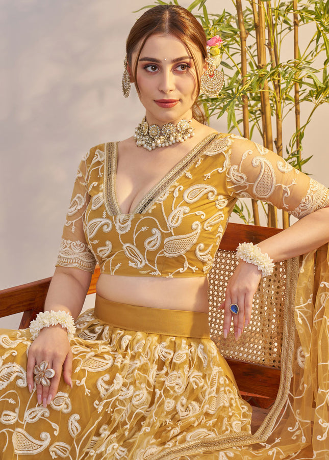 Mustard Yellow Embroidered Lehenga Choli